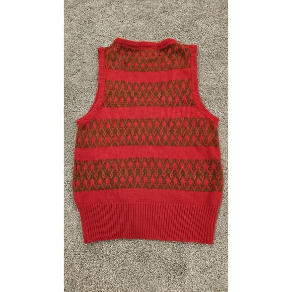 Women's English Village Vintage Sweater Vest, Red And Gold, Size M - Picture 2 of 7